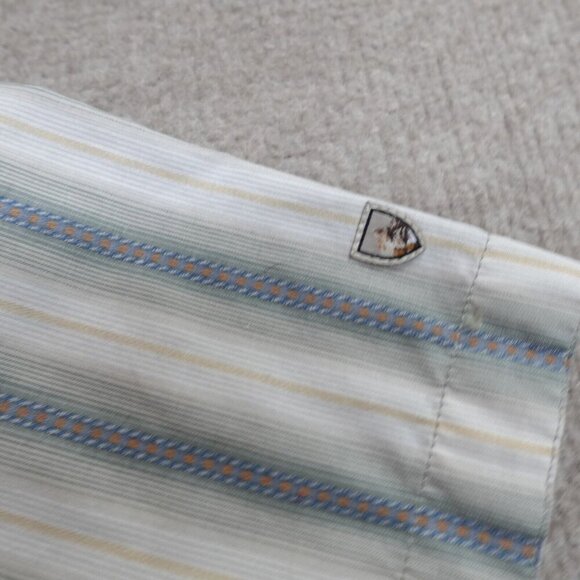 Kuhl Shirt Large Beige Striped Sleeve Cotton Blend Bohemian - Picture 3 of 11